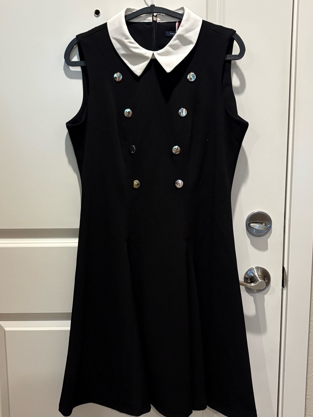 Tommy Hilfiger Black A-line Dress with White Collar Silver Tone Buttons